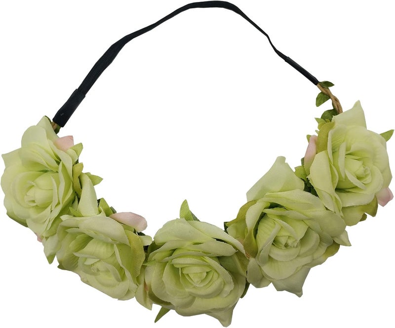 Sanrich Rose Flower Crown Fake Flower Crowns Headbands For Women Girl Rose Floral Head Piece Maternity Photoshoot Realistic Hair Crown Pet Headband Flower Wreath (light green) - Image 1