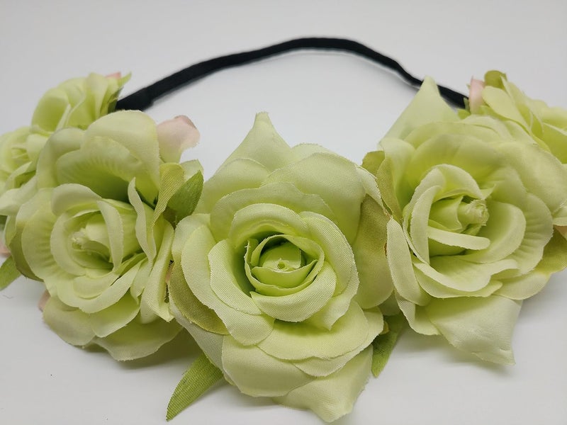 Sanrich Rose Flower Crown Fake Flower Crowns Headbands For Women Girl Rose Floral Head Piece Maternity Photoshoot Realistic Hair Crown Pet Headband Flower Wreath (light green) - Image 3
