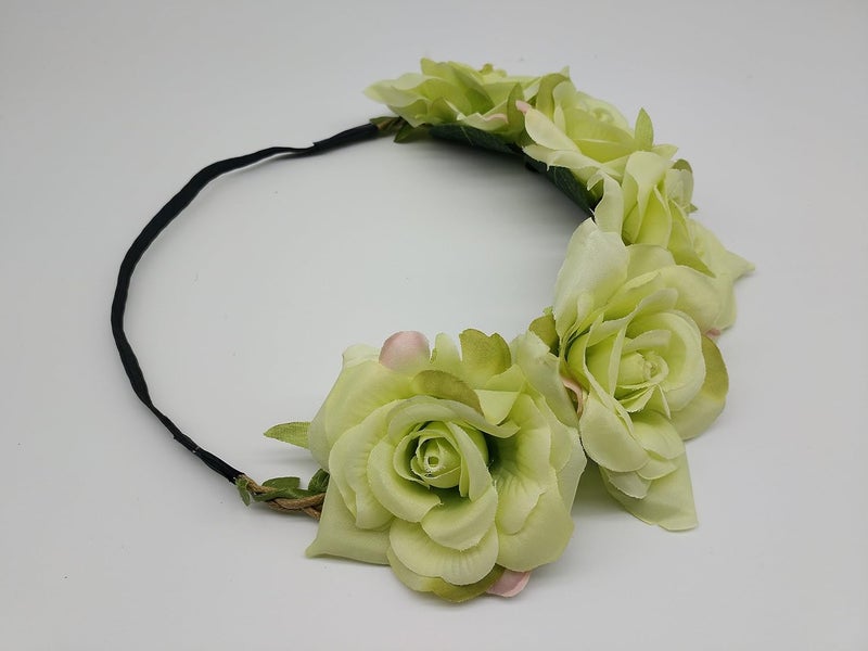 Sanrich Rose Flower Crown Fake Flower Crowns Headbands For Women Girl Rose Floral Head Piece Maternity Photoshoot Realistic Hair Crown Pet Headband Flower Wreath (light green) - Image 5