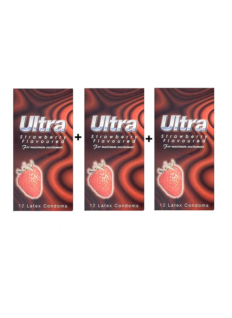 Ultra active ULTRA STRAWBERRY CONDOMS 3 packs 12 each 