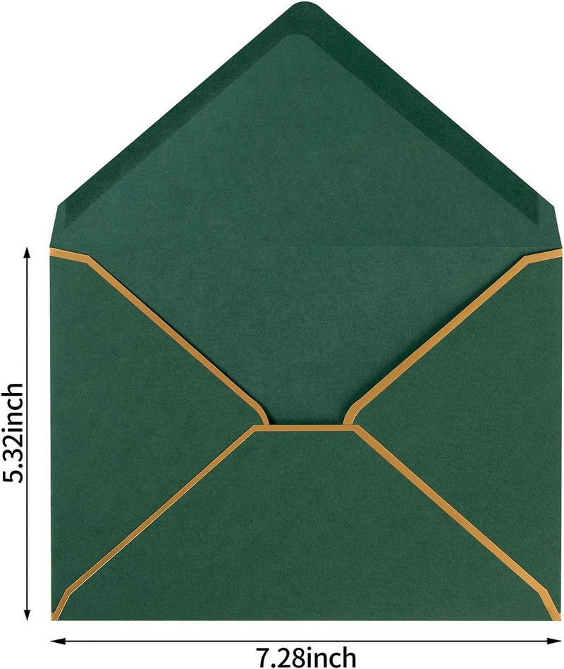Homtable 50 Pack A7 Envelopes Dark Green 5 x 7 Self-Adhesive V Flap Envelopes with Gold Border for Office, Greeting Card, Wedding, Graduation, Baby Shower, Parties, Invitations (Dark Green, 5x7) - Image 2