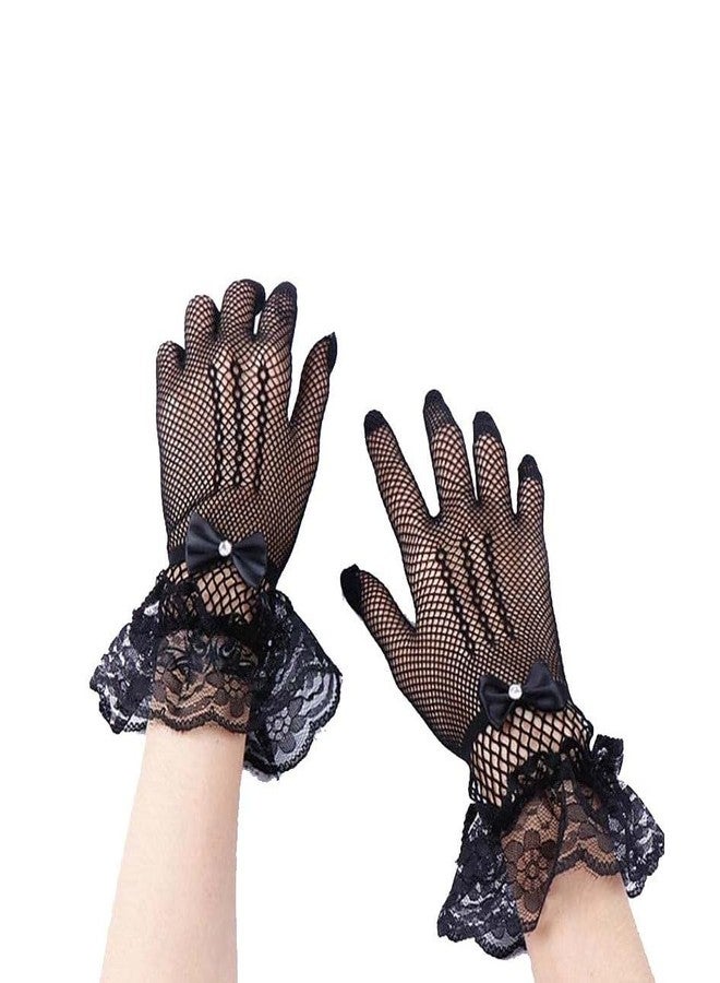 MIKONIKO Women’s Elegant Party Lace Gloves – Floral Dress Gloves for Wedding All Occasions (1 Pair) Black_BG21 - Image 1