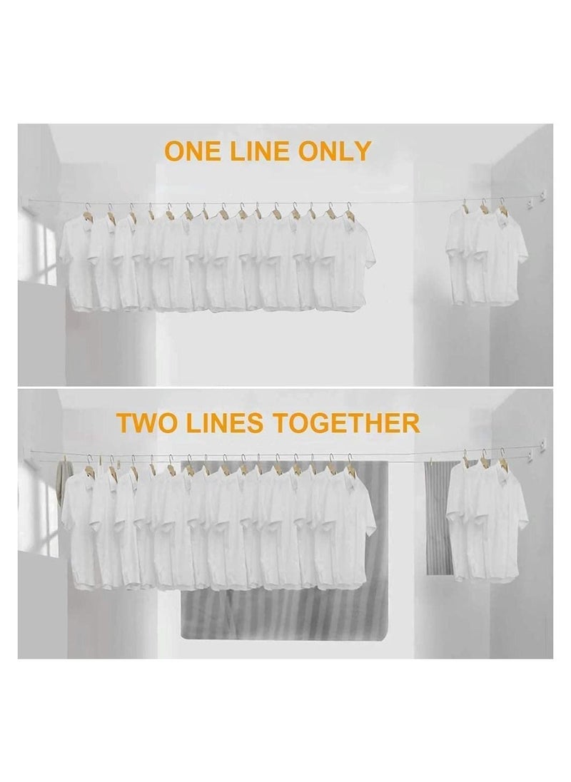 Generic - Retractable Clothesline (Double line), Indoor Outdoor Wall Mounted Clothes Dryer Rope Clothing Retracting Adjustable Stainless Steel Line, 13.8 Feet - Image 1