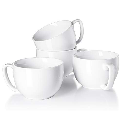 Teocera 16oz Large Coffee Mugs Set of 4  Thick White Porcelain Cups for Cappuccino Latte Tea  Hot Chocolate  Dishwasher Safe Ceramic with Comfort Grip Handles
