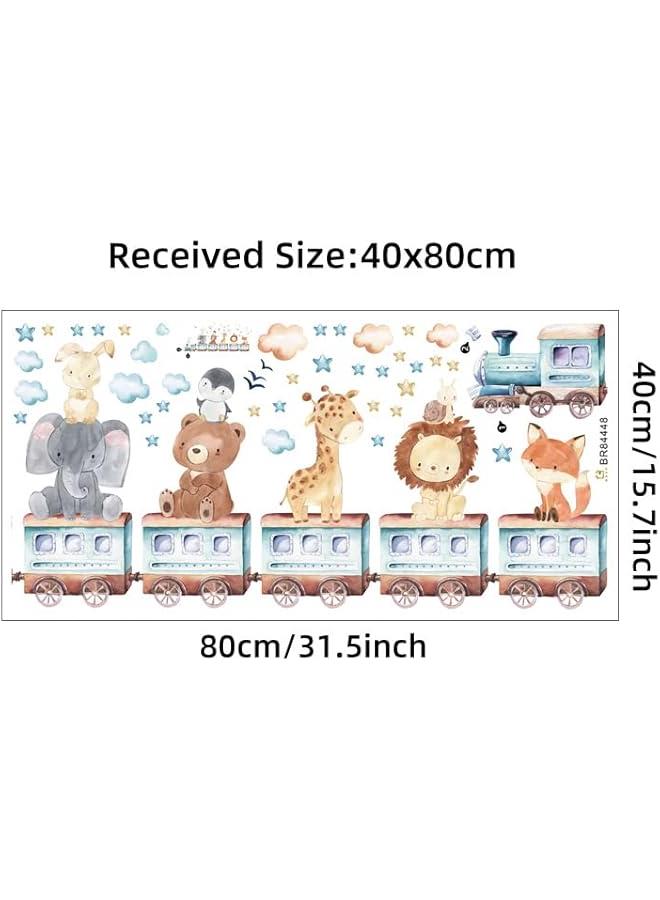 Wall Stickers for Baby Room Cartoon Animal Train Theme Decals Fox Lion Elephant Giraffe Wallpaper Wall Decals for Kids Room Boys Girls Bedroom, Nursery Room Kindergarten Decoration PVC Murals - Image 2