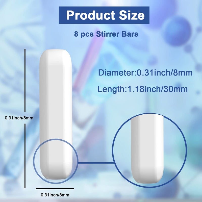 ONiLAB 8 Pieces 8*30Mm Magnetic Stirrer Mixer Stirring Bars, White Color, Magnetic Stirring Rod, Lab Magnetic Stirring Bar Set, Stirring Plate Bar - Image 2