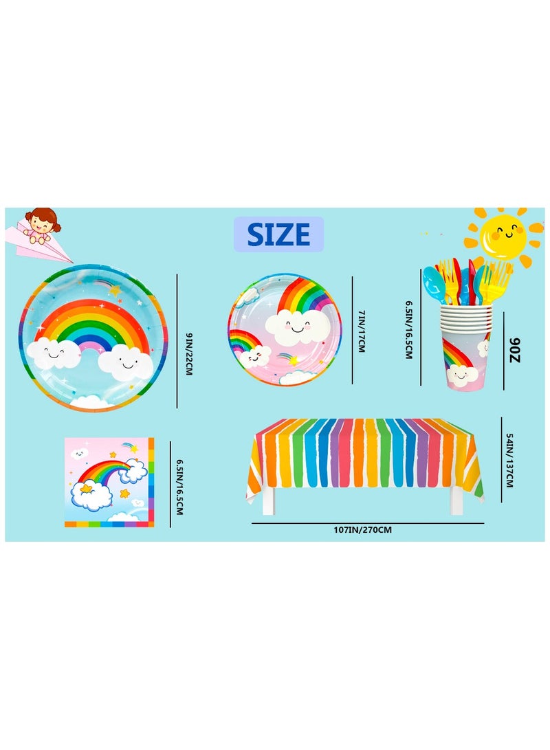 FRUITFUL PARTY Rainbow Disposable tableware for 20 Guests, 141Pcs Muilticolour Rainbow Party Plates Set for Rainbow Themed Birthday Party - Image 3
