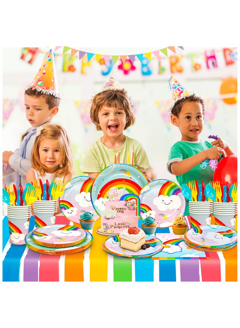 FRUITFUL PARTY Rainbow Disposable tableware for 20 Guests, 141Pcs Muilticolour Rainbow Party Plates Set for Rainbow Themed Birthday Party - Image 4