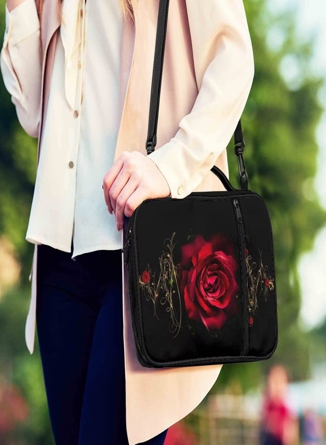 Talayituse Red Rose Print Bible Cover with Handles and Shoulder Strap, Portable Zippered Bible Carrying Case Large Size Book Cover Church Tote Bag Gift for Women Men - Image 2