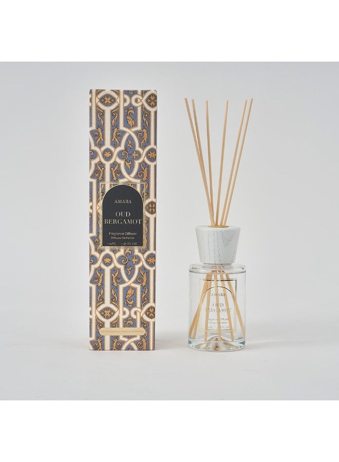 Danube Home Amara Silpa Reed Diffuser Oud Bergamot - 220Ml Elegant Home Fragrance Decor Long-Lasting Aroma Oils For Room & Offices Decorative Home Accessories - 8X8X31.2Cm Glass Bottle - Image 1