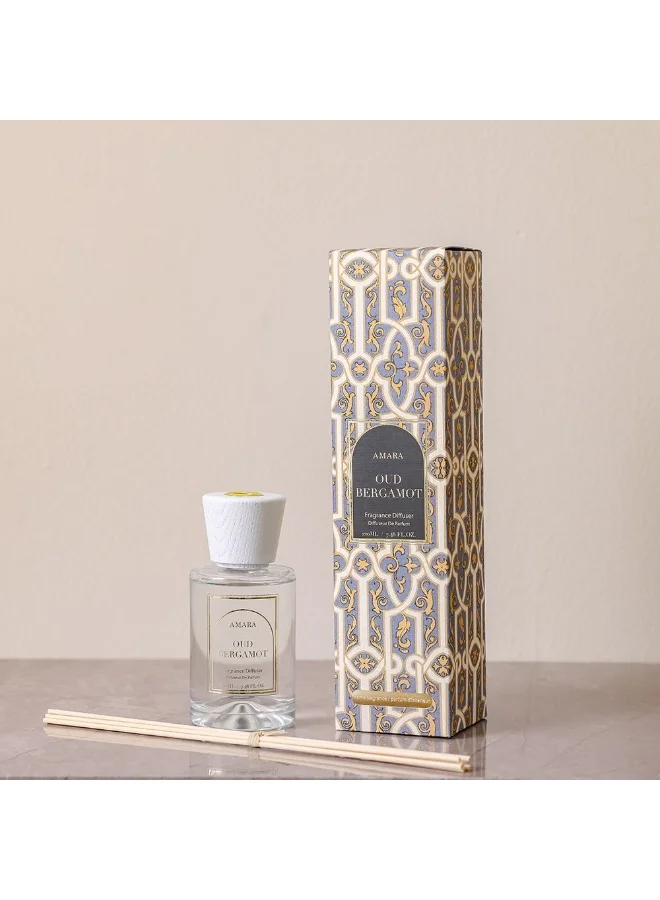DANUBE HOME Danube Home Amara Silpa Reed Diffuser Oud Bergamot - 220Ml Elegant Home Fragrance Decor Long-Lasting Aroma Oils For Room & Offices Decorative Home Accessories - 8X8X31.2Cm Glass Bottle