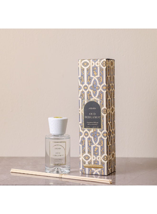 Danube Home Amara Silpa Reed Diffuser Oud Bergamot - 220Ml Elegant Home Fragrance Decor Long-Lasting Aroma Oils For Room & Offices Decorative Home Accessories - 8X8X31.2Cm Glass Bottle - Image 2