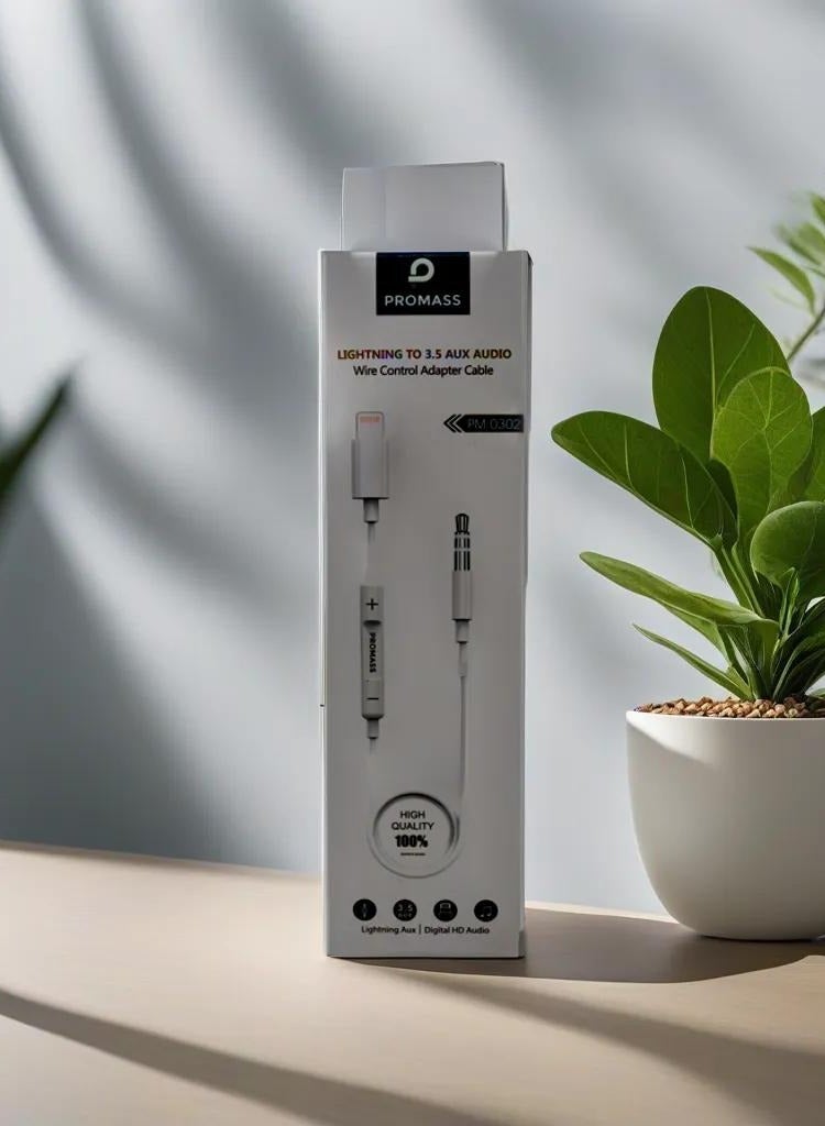 بروماس كابل Lightning Digital Audio AUX إلى 3.5 كابل محول للتحكم في سلك الصوت بجودة عالية 100%