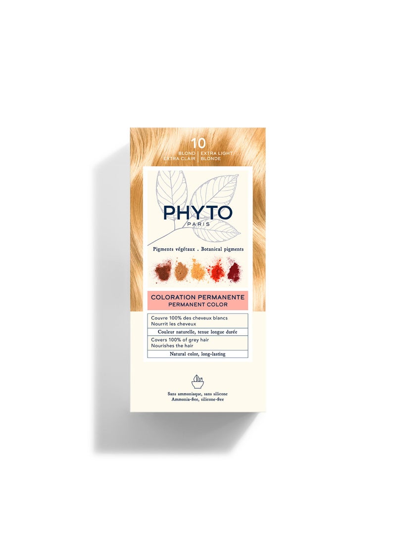 Phyto Phytocolor Permanent Hair Color, 10 Extra Light Blond, with Botanical Pigments, 100% Grey Hair Coverage, Ammonia-free, PPD-free, Resorcin-free 