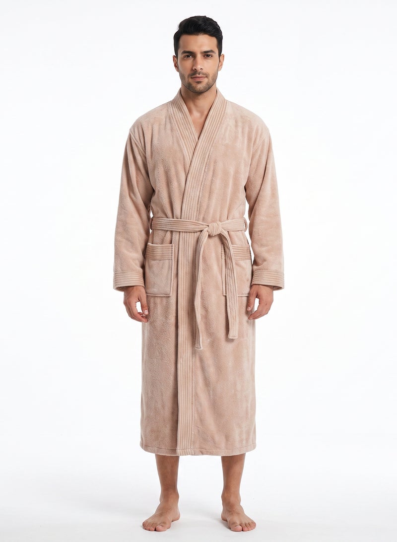 Donetella 1-Pcs Unisex  Bathrobe  L Size - Kimono Collar, Highly Absorbent, Quick Dry, Soft Spa Robe with Belt & Pockets - Microfiber 330 GSM, Everyday Use - Image 1