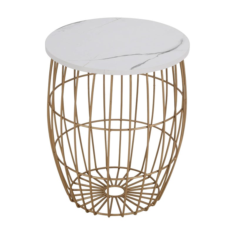 Priti - Round Golden Coffee Table for Living Room Central Table- Golden - White Laminated Marble Table top - Image 3