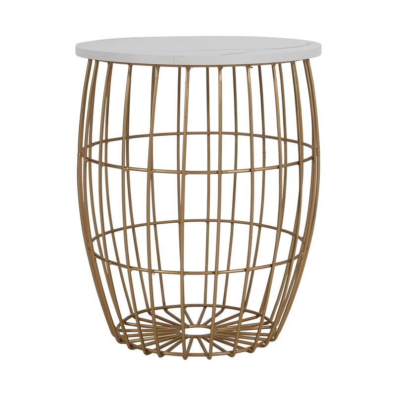 Priti - Round Golden Coffee Table for Living Room Central Table- Golden - White Laminated Marble Table top - Image 2