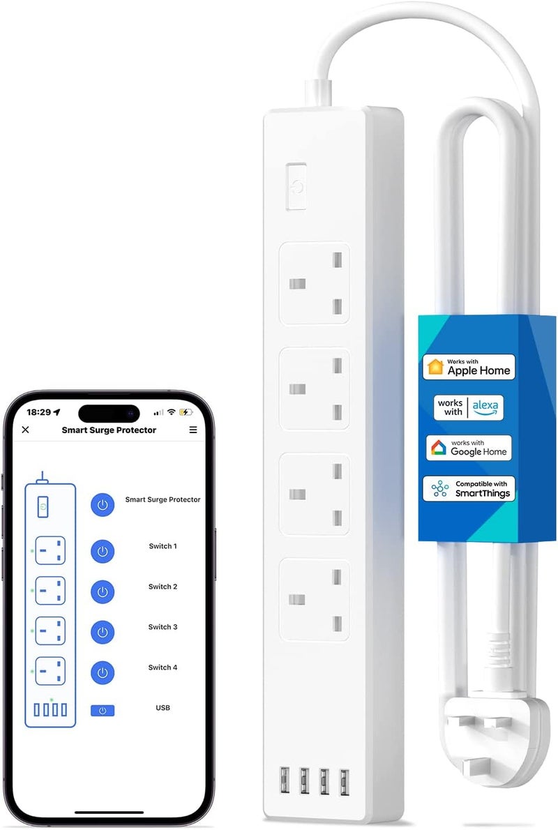 Meross Smart Power Strip, Smart Extension Lead with 20W USB Ports, Compatible with Apple HomeKit, Amazon Alexa, Google Home, and SmartThings, Timer and Voice/Remote Control, 2.4GHz WiFi - Image 1