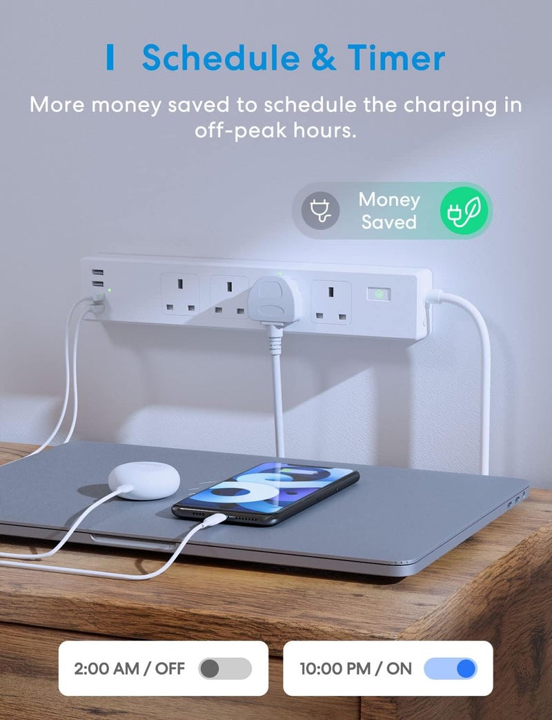 Meross Smart Power Strip, Smart Extension Lead with 20W USB Ports, Compatible with Apple HomeKit, Amazon Alexa, Google Home, and SmartThings, Timer and Voice/Remote Control, 2.4GHz WiFi - Image 5