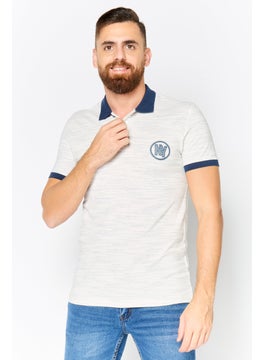 DeFacto Men Slim Fit Short Sleeve Graphic Print Polo Shirt, Off White  - Image 1