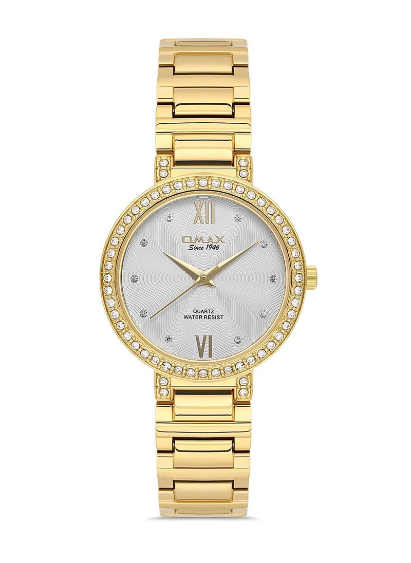 OMAX Omax Women's Gold Luxury Wristwatch, Watches for Women, Stainless Watches, Steel Band, White Crystal Dial, Waterproof Watch, 1 Year Warranty  - Image 1
