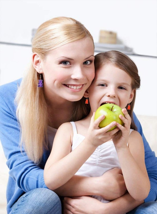 RUIZHEN مجموعة RUIZHEN من 3 أزواج أقراط دائرية مرحة على شكل دببة جيلاتينية صغيرة (بنفسجي + أزرق + وردي) - Image 4