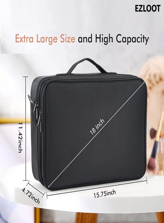 EZLOOT Large Professional Travel Makeup Case, Portable Artist Bag Organizer Box with Adjustable Dividers for Women and Girls (Black, 18 INCH (2 Layer)) - Image 3