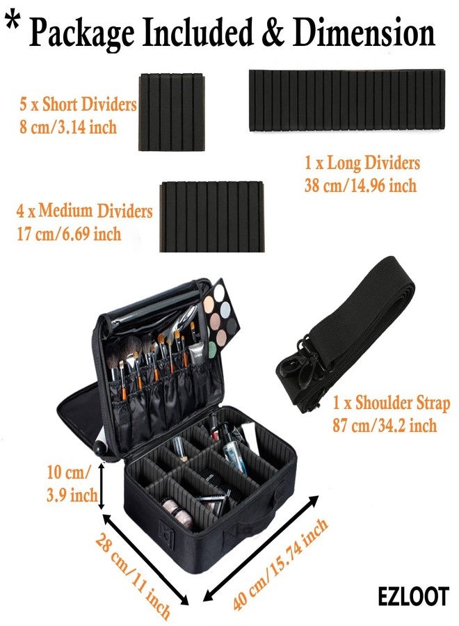 EZLOOT Large Professional Travel Makeup Case, Portable Artist Bag Organizer Box with Adjustable Dividers for Women and Girls (Black, 18 INCH (2 Layer)) - Image 4