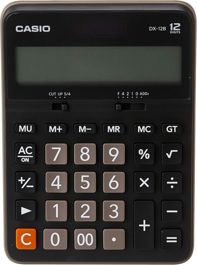 كاسيو Casio DX-12B 12-Digit Desktop Calculator with Large Display, Dual Power, Tax Calculation & Professional Business Functions black - Image 1