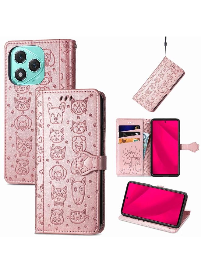 جرين تايجر جراب هاتف Honor 400 Lite مصنوع من الجلد المنقوش بنقشة قطة وكلب - Image 1