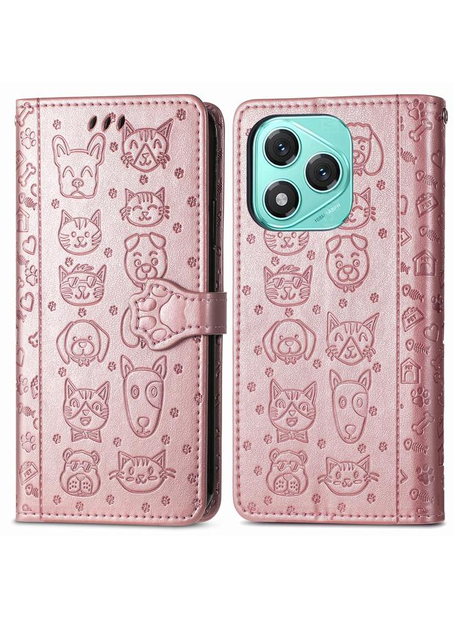 جرين تايجر جراب هاتف Honor 400 Lite مصنوع من الجلد المنقوش بنقشة قطة وكلب - Image 2