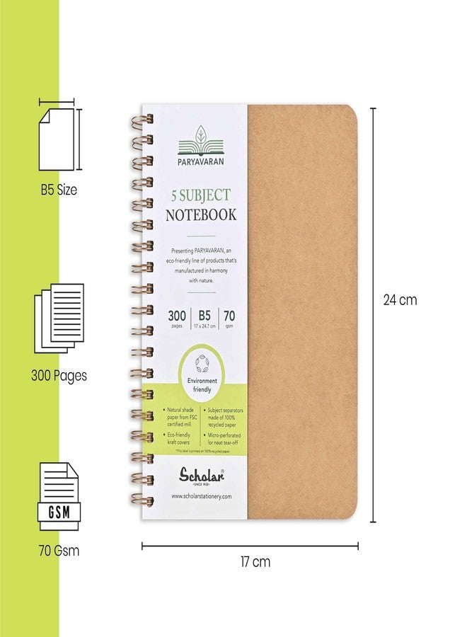 Scholar Paryavaran Notebook - 70 GSM Natural Shade Paper | 300 Pages Wire Bound | Eco-Friendly Multi-Subject Notebook for School, College, Office & Study Notes (B5) (Five Subject) - Image 3