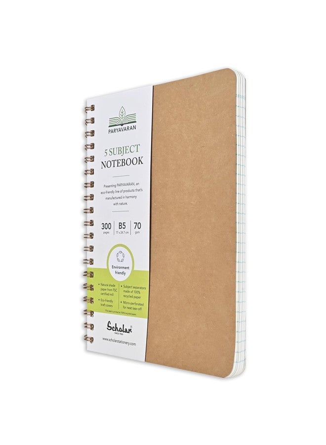 Scholar Paryavaran Notebook - 70 GSM Natural Shade Paper | 300 Pages Wire Bound | Eco-Friendly Multi-Subject Notebook for School, College, Office & Study Notes (B5) (Five Subject) - Image 2