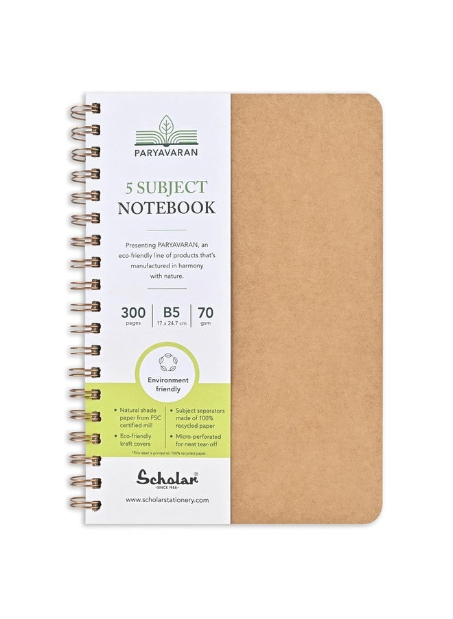 Scholar Paryavaran Notebook - 70 GSM Natural Shade Paper | 300 Pages Wire Bound | Eco-Friendly Multi-Subject Notebook for School, College, Office & Study Notes (B5) (Five Subject) - Image 1