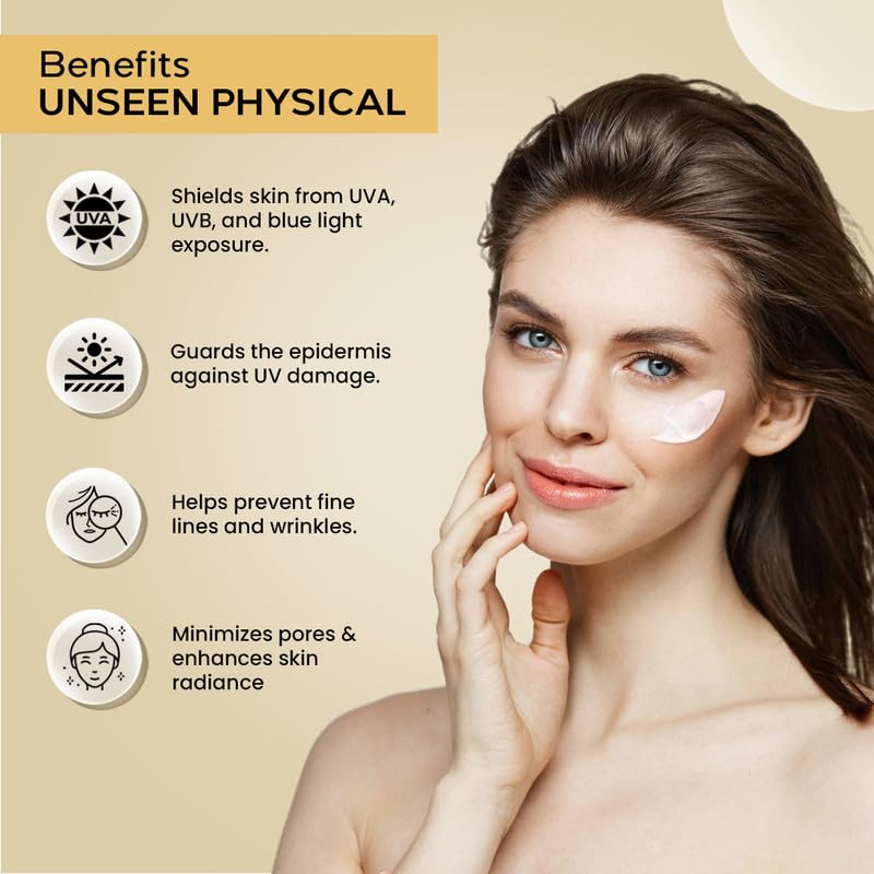 AVEIL Unseen Physical Sunscreen SPF 50 PA   50ml  UVA UVB  Blue Light Protection  No White Cast  Water  Sweat Resistant  Hydrating Sunscreen  Prevents Fine Lines  Wrinkles  Pack of 1 - Image 3