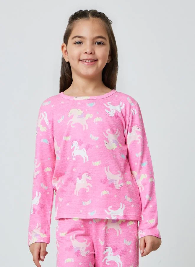 Styli Girls Printed Long Sleeves T-Shirt and Pyjama Set