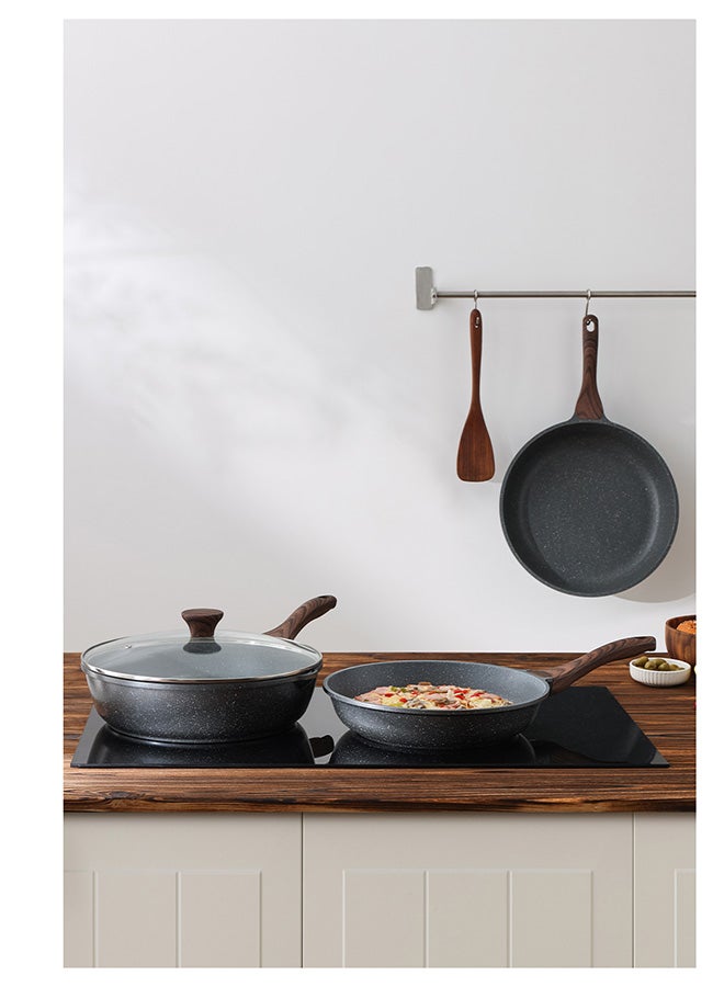 Sensarte 2 Piece Swiss Granite Skillet Set, 26 and 30 CM, Non-stick, Oven Safe & Dishwasher Safe, Induction Compatible, PFOA PFOS Free - Dark Grey - Image 5
