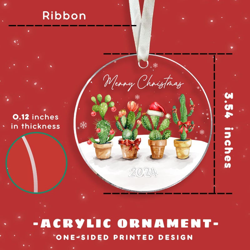 HUNIGIFT Cactus Ornament - Cactus Christmas Ornament - Cactus Ornaments for Christmas Tree  Cactus Xmas Ornaments - Cactus Gifts  Cactus Lovers Gifts  Cactus Themed Gifts - Acrylic Christmas Ornaments 2024 - Image 2