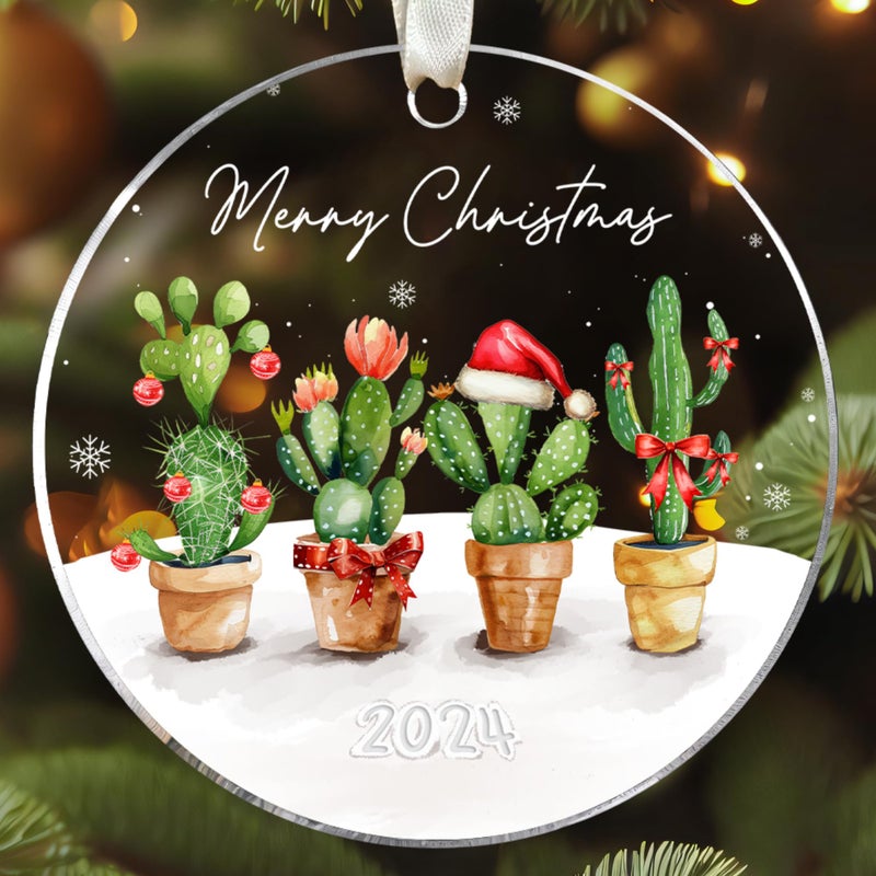 HUNIGIFT Cactus Ornament - Cactus Christmas Ornament - Cactus Ornaments for Christmas Tree  Cactus Xmas Ornaments - Cactus Gifts  Cactus Lovers Gifts  Cactus Themed Gifts - Acrylic Christmas Ornaments 2024 - Image 1