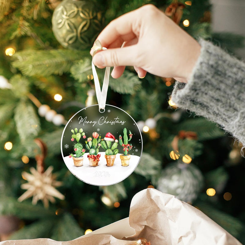 HUNIGIFT Cactus Ornament - Cactus Christmas Ornament - Cactus Ornaments for Christmas Tree  Cactus Xmas Ornaments - Cactus Gifts  Cactus Lovers Gifts  Cactus Themed Gifts - Acrylic Christmas Ornaments 2024 - Image 4