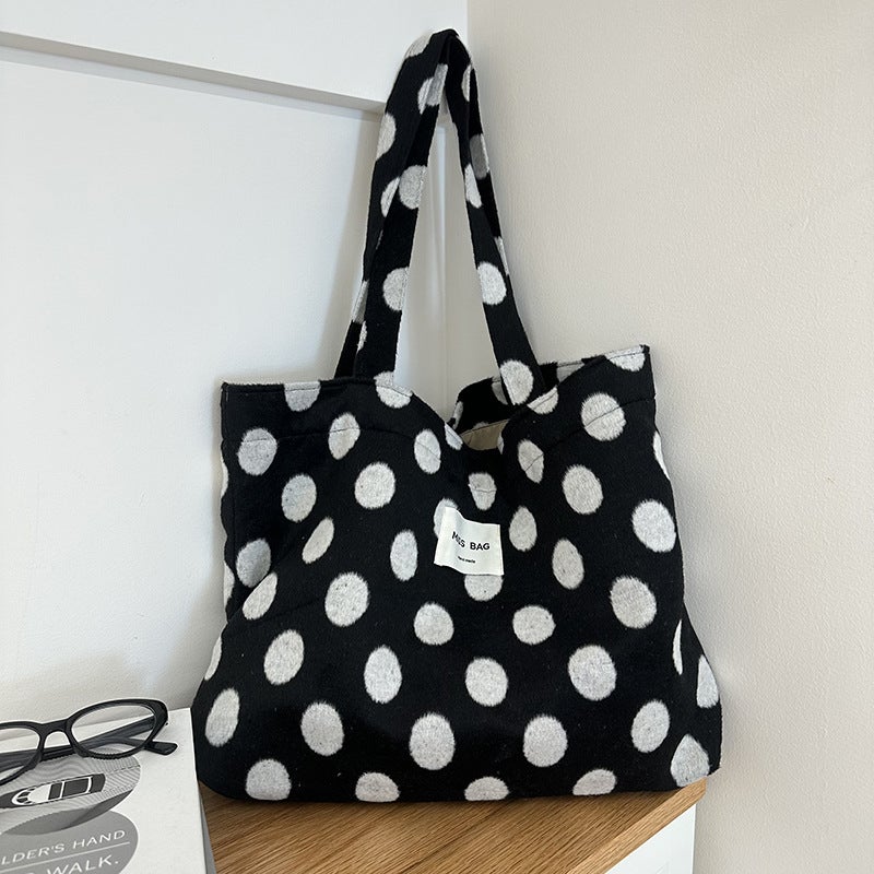 South Korea Dongdaemun New Shoulder Bag Women'S Woolen Fashionable Casual Plaid Student Leopard Print Large Bag Hand Bag - Image 1
