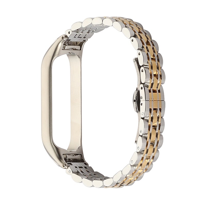 erorex For Xiaomi Mi Band 6 / 5 Seven-Beads Stainless Steel Watch Band(Silver Gold) - Image 1