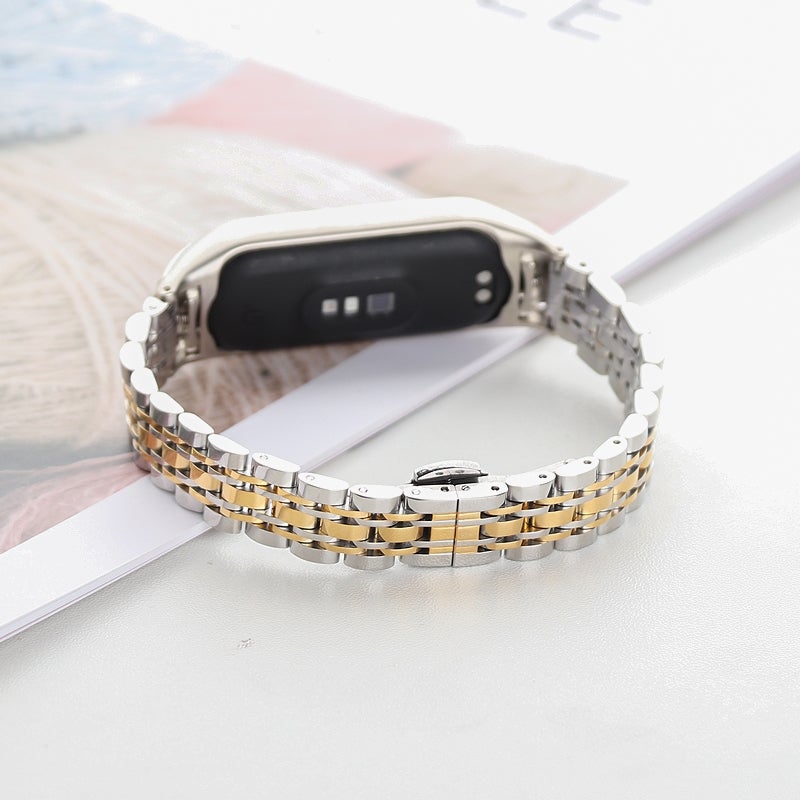 erorex For Xiaomi Mi Band 6 / 5 Seven-Beads Stainless Steel Watch Band(Silver Gold) - Image 5