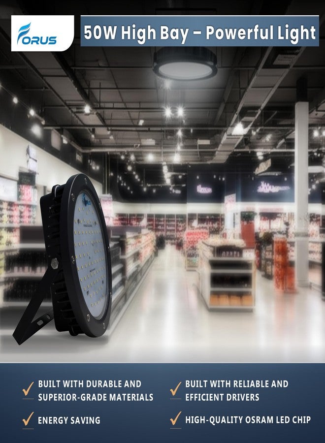 Forus مصباح فوروس LED عالي الإضاءة بقدرة 50 واط | ضمان 5 سنوات، مصباح LED صناعي فائق السطوع للمستودعات والمصانع والجراجات وورش العمل والمستودعات، مصباح معلق تجاري موفر للطاقة، أبيض بارد، قطعة واحدة - Image 4
