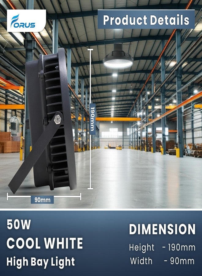 Forus مصباح فوروس LED عالي الإضاءة بقدرة 50 واط | ضمان 5 سنوات، مصباح LED صناعي فائق السطوع للمستودعات والمصانع والجراجات وورش العمل والمستودعات، مصباح معلق تجاري موفر للطاقة، أبيض بارد، قطعة واحدة - Image 5