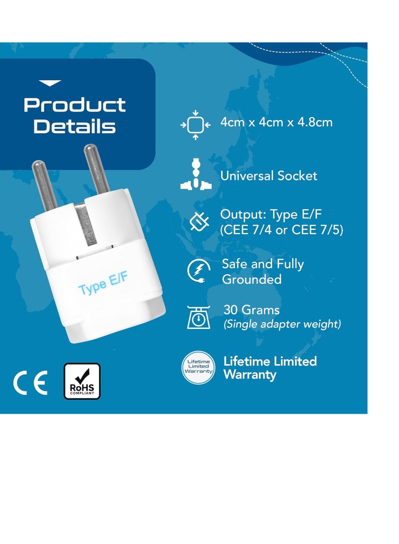 Universal Plug Adapter EU 2 pin  to pin  Universal Plug Adapter for All Countries (3 Pack) AC 110V to 230V 3 Pin Germany France Europe Plug Converter - Image 4
