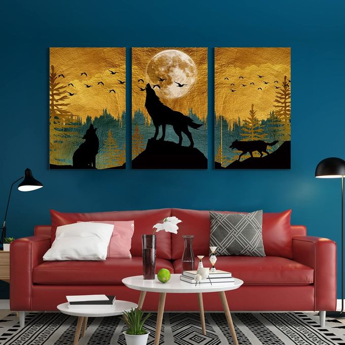 LUXURY BIG PAINTING FOR LIVING ROOM LARGE SIZE FRAMED PANELS CANVAS 30 INCH X 54 INCH (NIGHT IN A JUNGLE)
