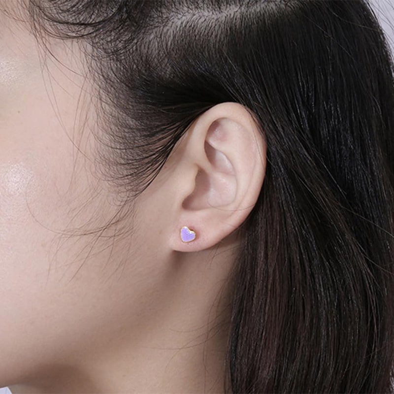 Dtja 18g Titanium Heart Love Earrings for Women Girls Stainless Steel 14k Gold Plated Cute Tiny Sequins Stud Cartilage Tragus Screw Back Piercing Sensitive Ear (Purple) - Image 4