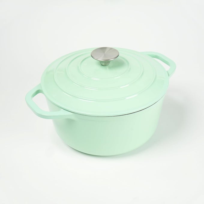 ENAMELED CAST IRON DUTCH OVEN WITH LID 4 QUART DEEP ROUND DUTCH OVEN WITH DUAL HANDLES GREEN