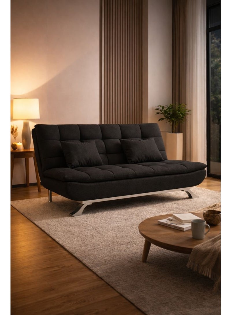 Harmony Home Leather Fabric Sofa  Bed – Modern Folding Convertible Sofa Bed with Pillow, Compact Space-Saving Design for Living Room, Apartment, Dorm & Office - Black - Image 3